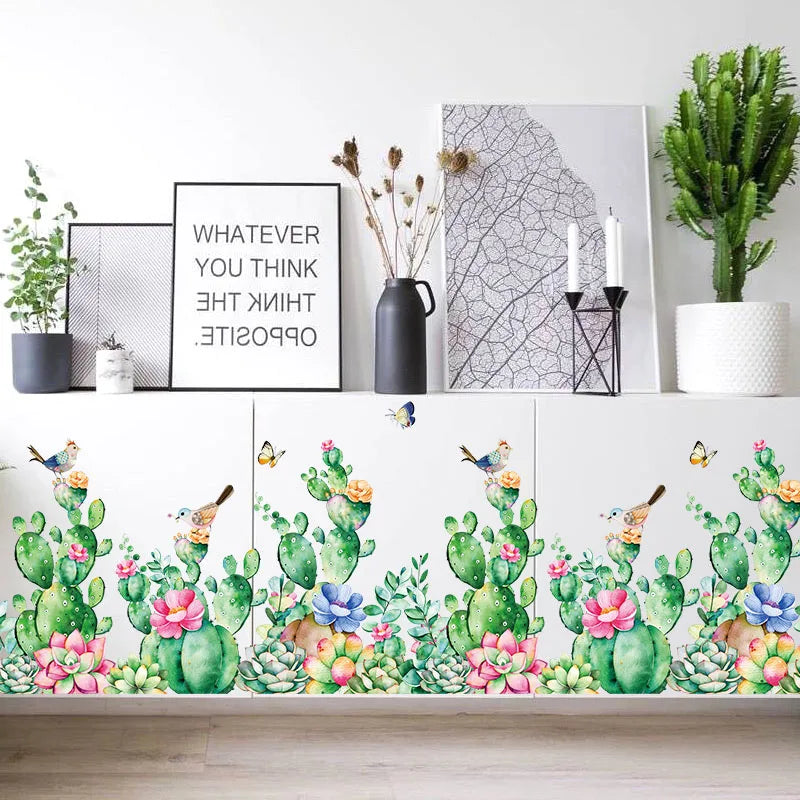 Green Cactus Wall Stickers Art Flower Home Decor