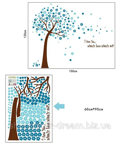 Asmi Collections Wall Stickers Blue Tree and Flowers AY9026B