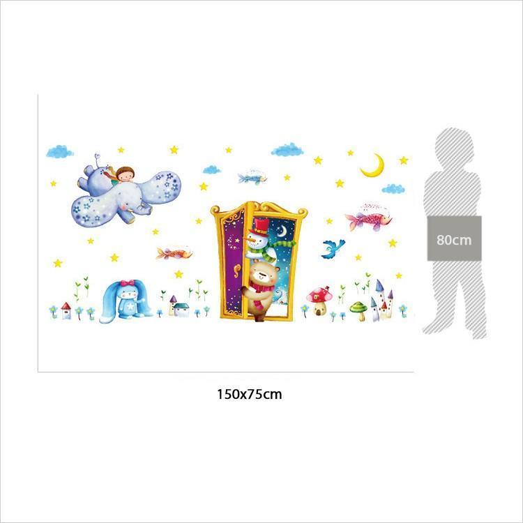 XL8218 magic door wall cartoon animal paradise kindergarten living room background decorative painting self adhesive wallpaper