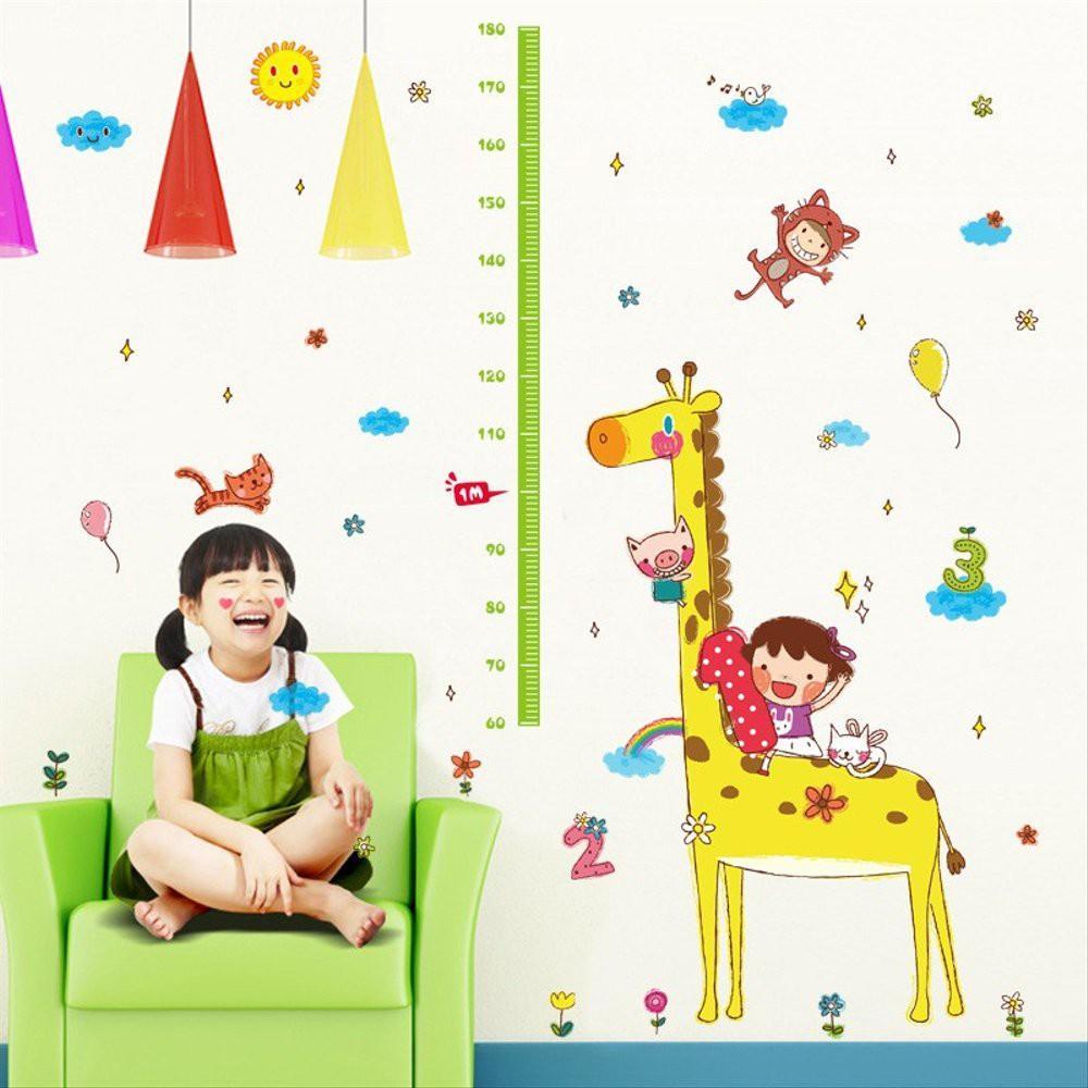 XL8203 Kids room cartoon giraffe measuring height wall sticker cute animal cloud child growth scale sticker baby bedroom decoration