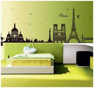 Wall Stickers City Skyline Paris Eiffel Tower Silhouette Black Color Border Design for Hall