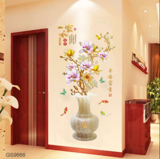 Kitchen Wall Decor Safe and Wealthy Vase Jade Carved for Living Room Bedrooms Tv Background 3D Wall Art Decoration Modern Design GS9666 Size: 60X90cm