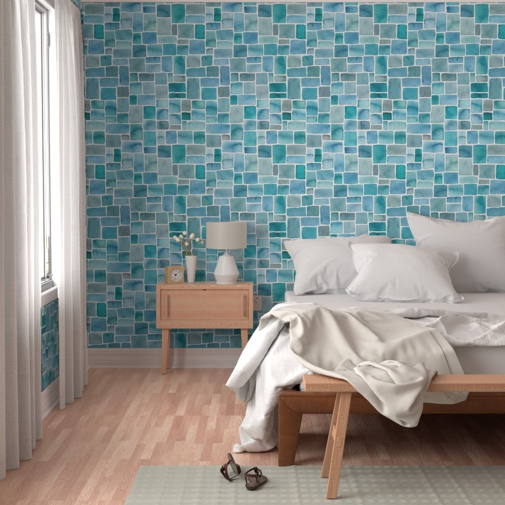 Blue Marble Brick Wall Tiles – Decorative 3D Peel & Stick Wallpaper for Home & Office Walls (45 x 845 cm), (332 inche x 18 inche)