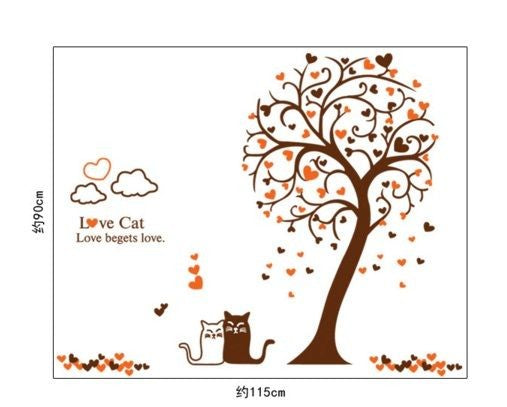 WALL STICKER HEART TREE AND CAT AY9017