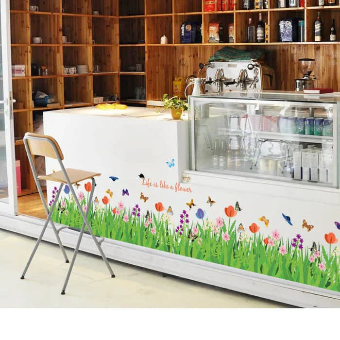Green Grass Flowers Butterflies Wall Corner Decals Living Room Bedroom Baseboard Skirting Line Wall Stickers Art stiker dinding Wallsticker decalmile SK9057 Size: 30x 90cm