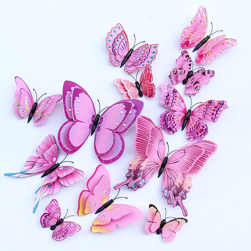 12 Pcs Butterfly Wall Stickers Decoration Magnet Butterflies on the wall DIY Wallpaper 3D PVC