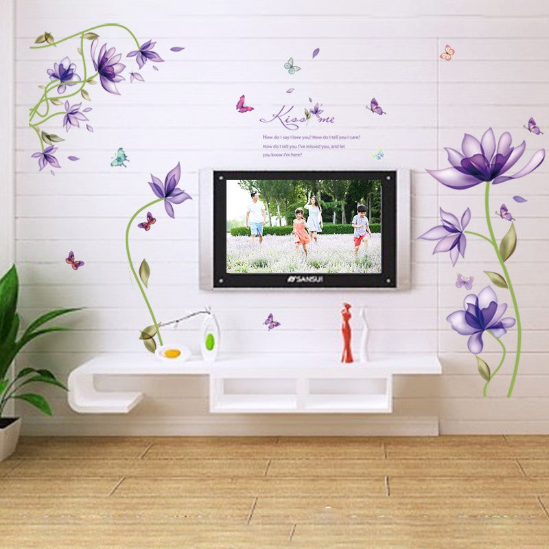 SK9035 WALL STIKER PURPLE FLOWER KISS ME