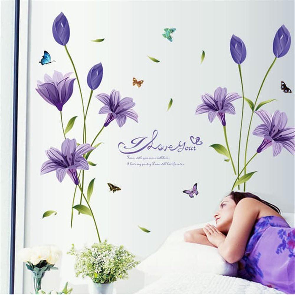 SK9122B PURPLE BIG TULIP WALL WALLSTICKER WALL STICKER WALL STICKER TRANSPARENT DECORATION 60x90