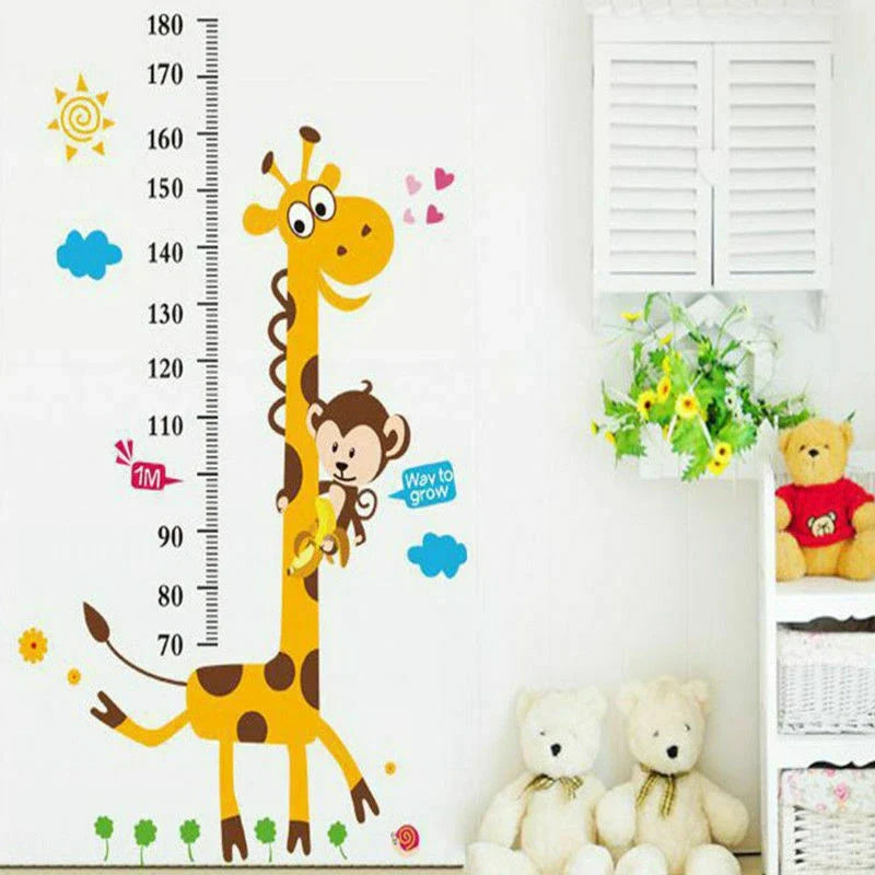 PVC Children Height Growth Chart Measure Wall Sticker Kids Room Decor Animal Decal