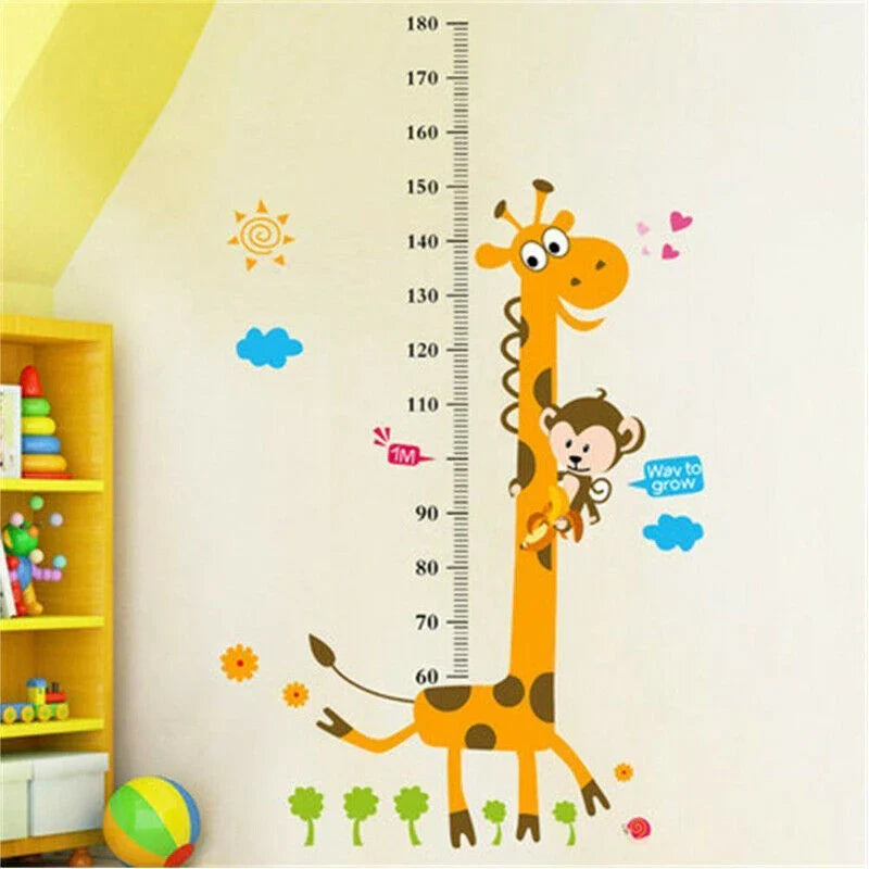 PVC Children Height Growth Chart Measure Wall Sticker Kids Room Decor Animal Decal