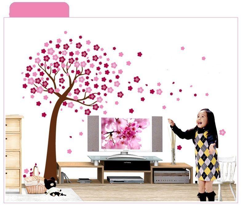 Ay9026a B Red And Blue Background Products Korean Pink Cherry Tree Bedroom Wall Stickers