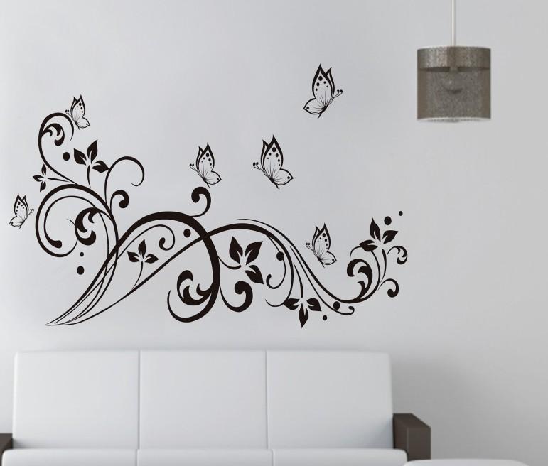 Black Butterfly Flower Wall Decal JM7255