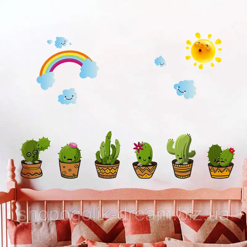 XH6216 CACTUS N RAINBOW RAINBOW CACTUS WALL STICKER 45X60 WALSTICKER