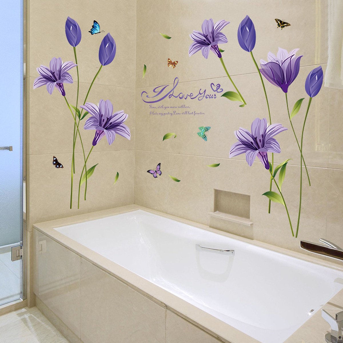 SK9122B PURPLE BIG TULIP WALL WALLSTICKER WALL STICKER WALL STICKER TRANSPARENT DECORATION 60x90