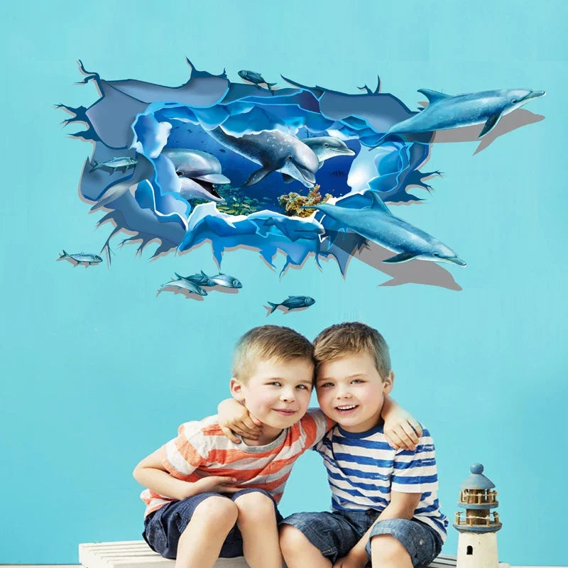 Cartoon Dolphin Fish Swimming Wall Stickers xh4176