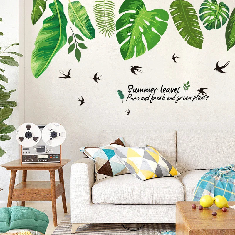 3D green leaves wall stickers kids room decoration bedroom living room wall decoration home decoration accessories al8362