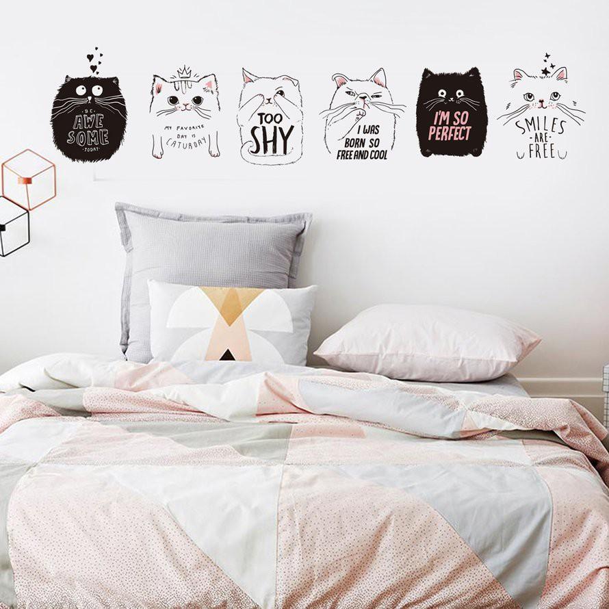 Cute Cat Wall Stickers Fashion Home Decor 6 Pcs Cats Black White Cats Wallpapers DIY Kids Room Decoration jm7338