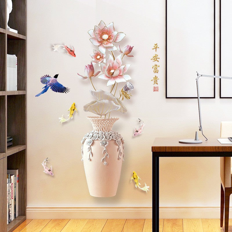 JAAMSO ROYALS Vase Design Vinyl Self Adhesive Home Décor Wall StickerSelf Adhesive Sticker Wall decal 3D painting Porcelain lotus vase - SK9833 Size 60x90cm