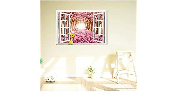 AY9234D cherry tree avenue 3d fake windows landscape green pvc wall sticker Removable wall stickers home decor wall decor