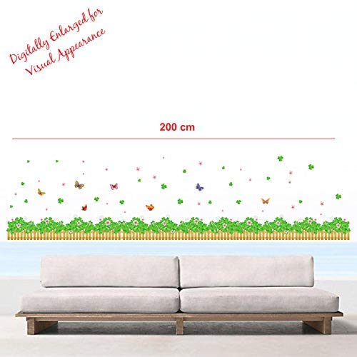 StickMe 'Garden Fence with Greenery, Butterlies and Flowers Wall Sticker' - SM1008 (PVC Vinyl - 200Cm X 80 cm)