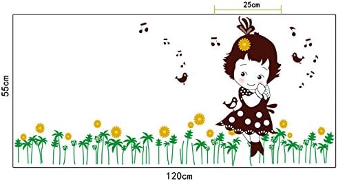Shy Girl Birds Singing Music Notes Flowers Green Leaves Wall Decal PVC Home Sticker House Vinyl Paper Decoration WallPaper Living Room Bedroom Kitchen Art Picture DIY Murals