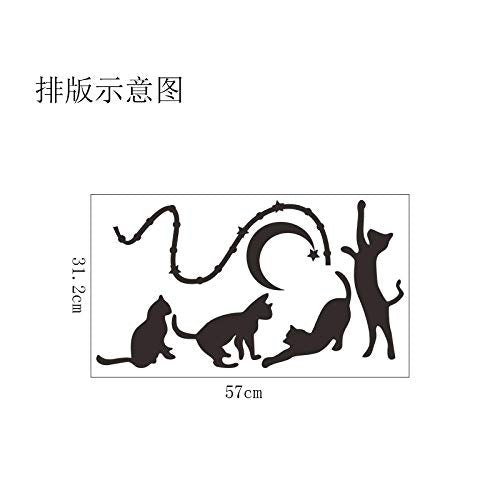 Kids Wall Decals,Wall Decor Stickers For Living Room,Four Cats And Moon Background Wall Stickers Hand-Painted Wall Stickers Removable Self-Adhesive nc4kit- 32x57 w5
