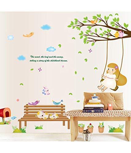 Cheap DIY Cartoon Swing girl Vinyl Removable Kid Room DIY Wall Stickers Decal environment Mural Decor AY7198