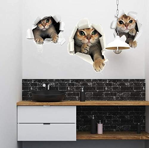 Sks6071 3PCS 3D Cats Wall Sticker Cartoon Animal Hole View Decals Removable DIY Decoration Pet Love for Baby Kids Nursery Room Kitchen Living Room Bedroom Bathroom