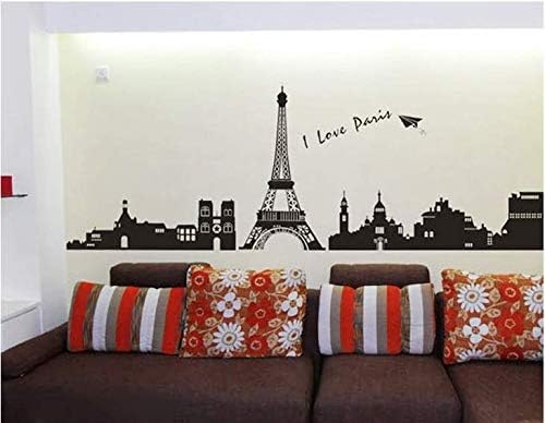 Wall Stickers City Skyline Paris Eiffel Tower Silhouette Black Color Border Design for Hall