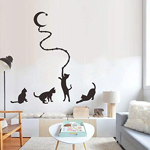 Kids Wall Decals,Wall Decor Stickers For Living Room,Four Cats And Moon Background Wall Stickers Hand-Painted Wall Stickers Removable Self-Adhesive nc4kit- 32x57 w5