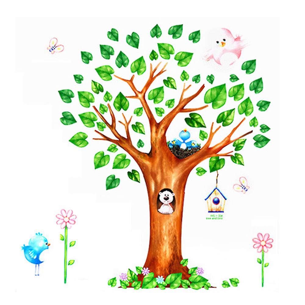 green family tree wall decal sticker bear the bird nest cute cartoon bedroom cottage stickers for kids rooms Ay9125