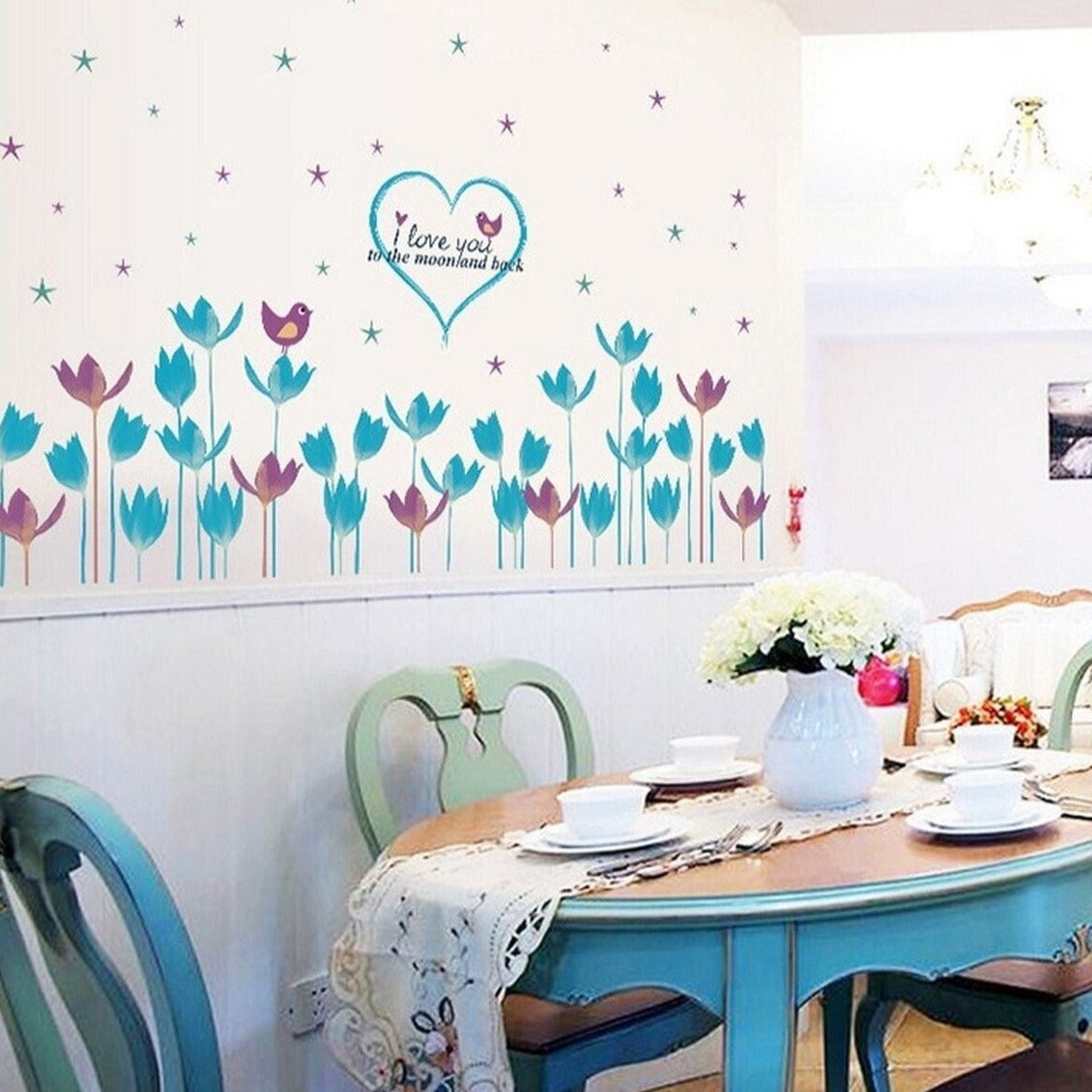 Blue Purple Tulip Floral Home Living Room Wall Decoration PVC Wall Sticker Decal Wall Decoration