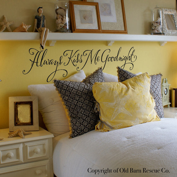 Always Kiss Me Good Night Wall Sticker, Vinyl Saying Words Quote Decals Warm Inspirational Quotes Removable Art Decor for Bedroom, Living Room, Home Decoration Dz016 Size 42x18
