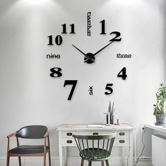 Wall Clock Sticker Acrylic Silent Digital Big 3D DIY Self adhesive ZH015