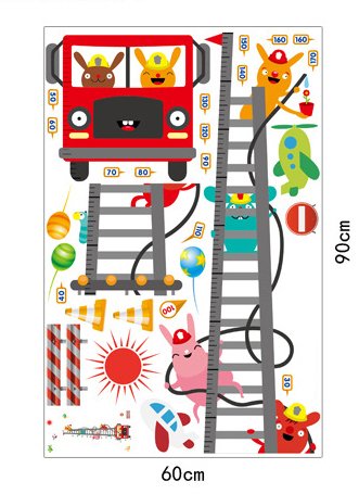 MJ8020 Fire Truck Wall Sticker Removable Height Sticker Cartoon Wall Decals Home Decor for Kids Room