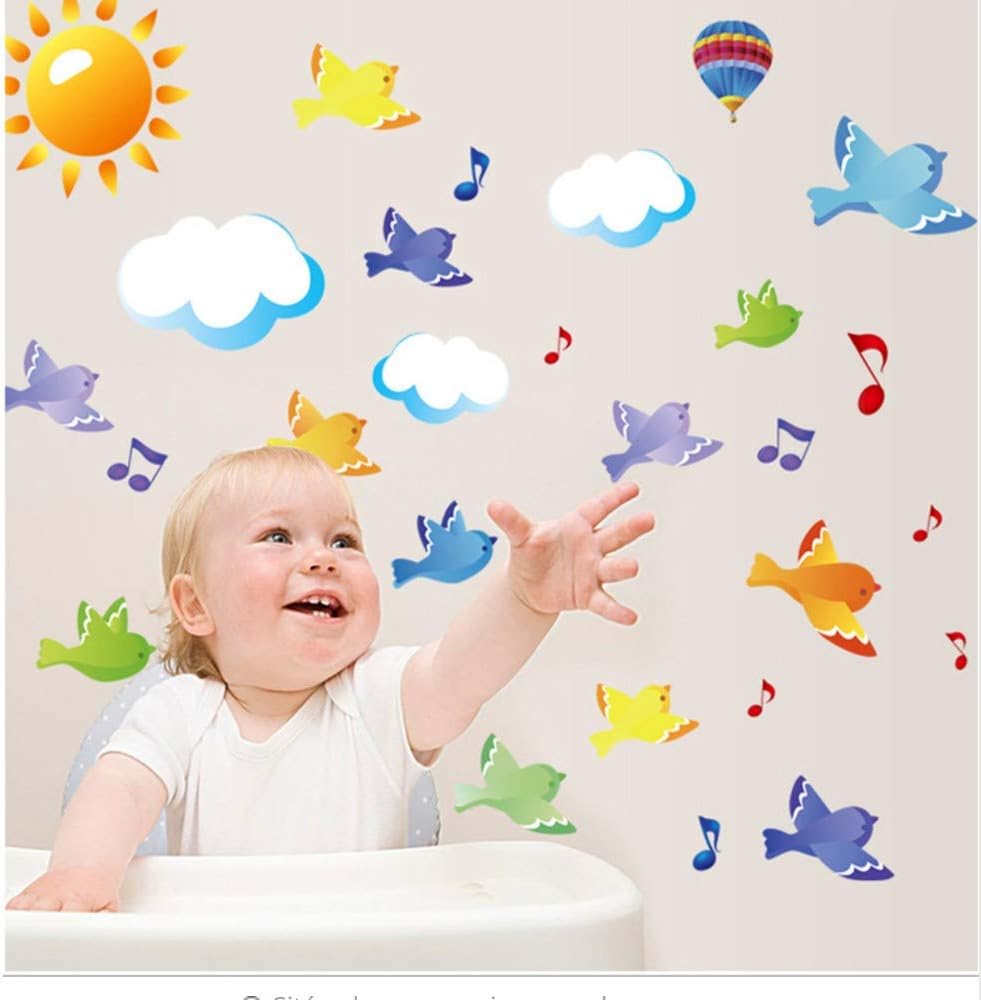 Sky Birds Sun Balloon Cloud Cartoon Wall Sticker For Bedroom Kid Sroom Kindergarten Room Decoration Poster Ay7265 50Cm*70Cm