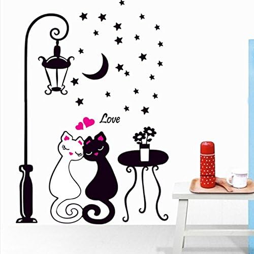 Cat Wall Sticker For Kids Room Lamp and Butterflies Stickers Decor Decals DM570099
