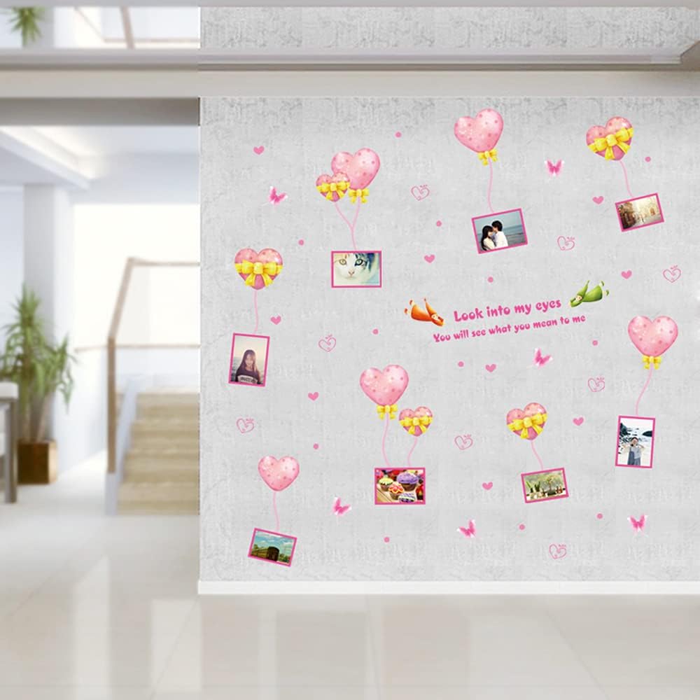 XL8249 Wall Sticker,YaBuy Romantic Hearts & Photo Frame Wall Sticker Removable Cute Pink Art Decal Room Decoration Reusable Wallpaper Photo Wall Sticker