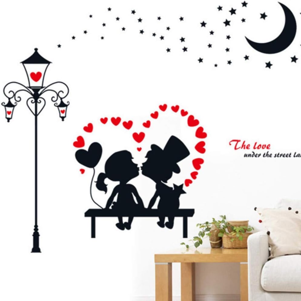 Ay9266 European Style Street Lamp Kissing Girl Boy Wall Sticker Black Home Couple Bedroom Love Decoration Removable Stars Moon Mural