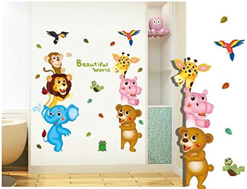 Xl8207 Hallobo® Wall Tattoo Baby Family Family Children's Zoo Monkey Elephant Giraffe Bear Parrot Hippo Wall Stickers