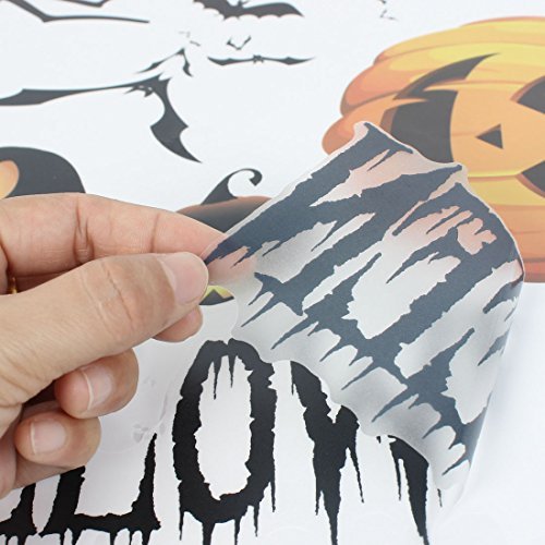 Unique Bargains Halloween Pumpkin Witch Moon Bat Pattern Wall Sticker Black