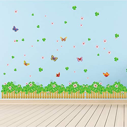 StickMe 'Garden Fence with Greenery, Butterlies and Flowers Wall Sticker' - SM1008 (PVC Vinyl - 200Cm X 80 cm)