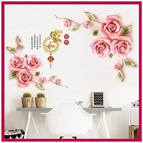 XXL Roses Pink Rose Flowers Wall Sticker Mural Pictures Floral Butterfly Wall Art Decor for Living Room Bedroom Sofa Decoration GS9602 Size: 60x90cm