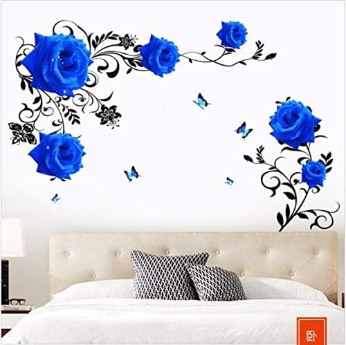 Mural Rose Vine Blue Large Lotus Wall Sticker Flower Room Decoration Aesthetic For Teens Living Room Tv Wall Bedroom Home Office Wallstickers Gs8823a Size: 60x90cm