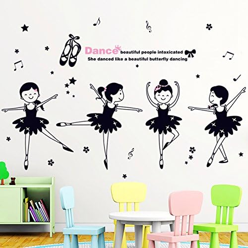 Xh1002 Dance Ballet Girls Kindergarten Classroom Cartoon Characters Children's Room Bedroom Wall Stickers, pvc white film material, big