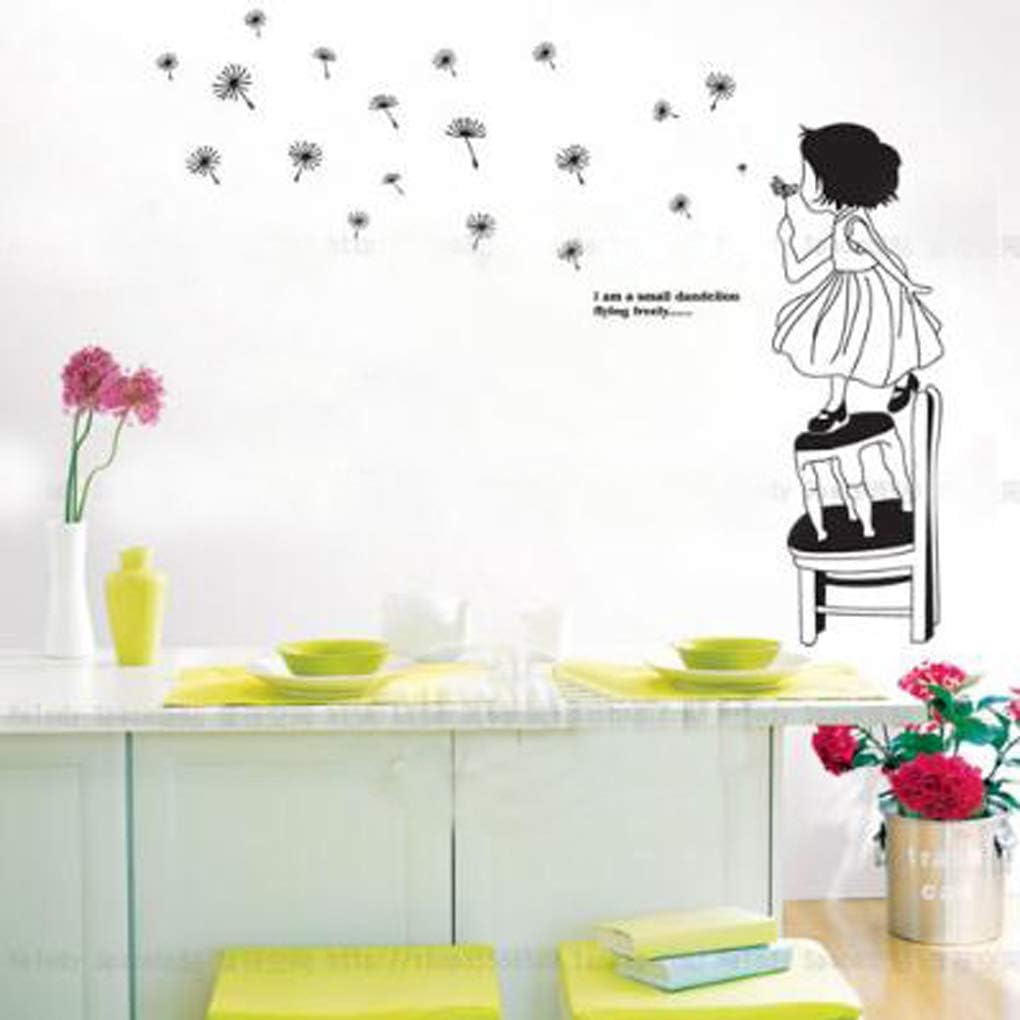 Xys8045 Creative Wall Stickers Removable Wall Decals Home Decor PVC Art Mural Baby Boys Girls Kids Bedroom Kitchen Room Decoration Wall Sticker (A Girl is Blowing Dandelion)