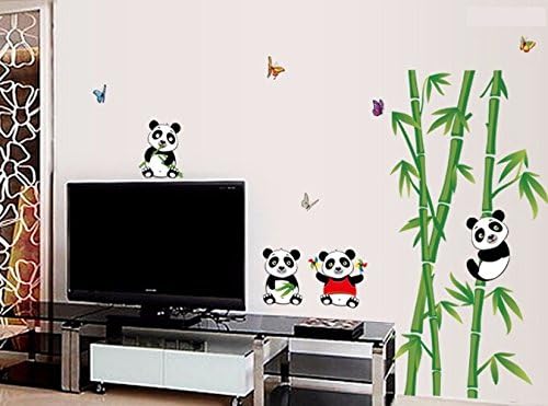 Ay9215 Oren Empower Playing Panda PVC Vinyl Large Wall Sticker for Kid's Room (Green, WxH-115 cm x 118 cm)