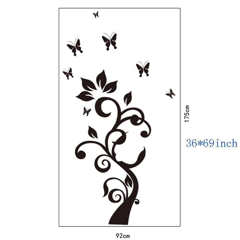 Black Leaves Flower Vine Butterflies Wall Decal Home Sticker ouse DecoratHion WallPaper Removable Living Dinning Room Bedroom Kitchen Art Picture Murals DIY Stick Girls Boys kids Nursery Baby Playroom Decoration