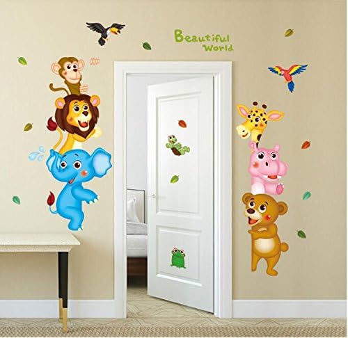 Xl8207 Hallobo® Wall Tattoo Baby Family Family Children's Zoo Monkey Elephant Giraffe Bear Parrot Hippo Wall Stickers