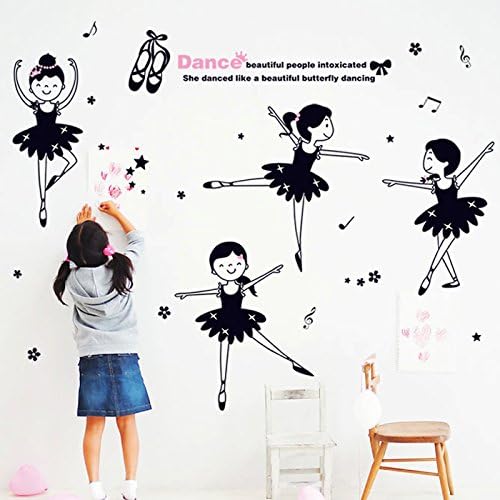 Xh1002 Dance Ballet Girls Kindergarten Classroom Cartoon Characters Children's Room Bedroom Wall Stickers, pvc white film material, big